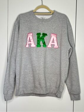 Gray Alpha Kappa Alpha Sweatshirt with Pink & Green AKA Lettering - size XL